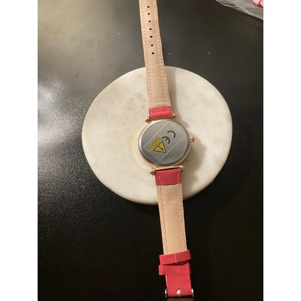 Women’s wrist watch red band golden , bling detail